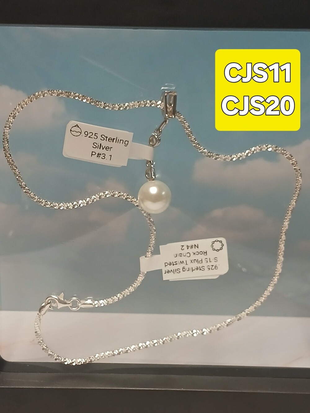 Sterling Silver Pearl Pendant 15inch Necklace - Elegant White Pearl